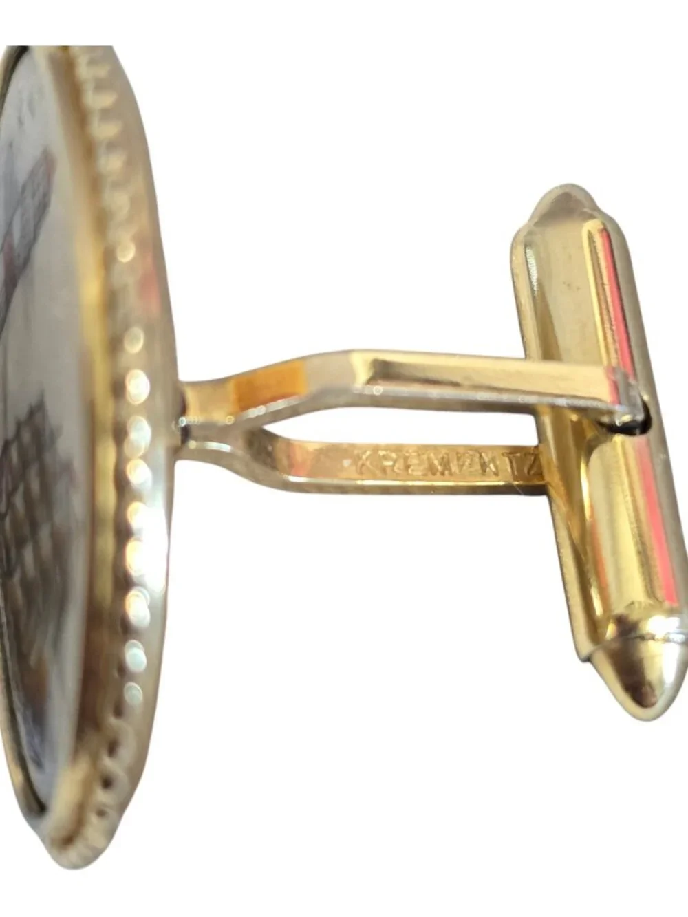 Vintage Krementz Gold Tone Faux Scrimshaw Oval Cufflinks Lighthouse Clipper Ship